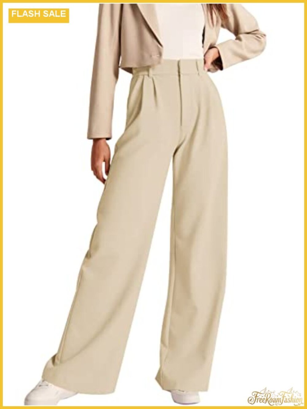 High Waist Straight Leg Work Pants with Pockets Business Casual Trousers
